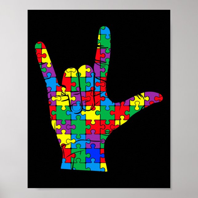 Autism Awareness Day Autistic Child Asl Love Sign  Poster (Framsidan)