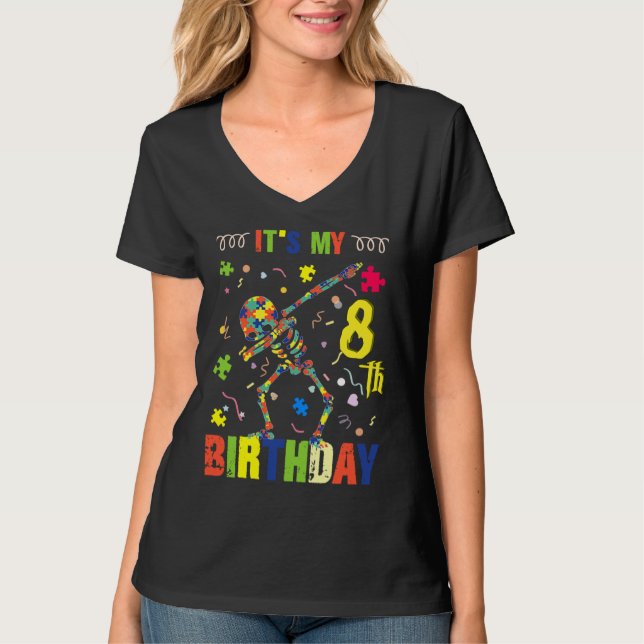 Autism Awareness Det är min åttonde födelsedag T Shirt (Framsida)