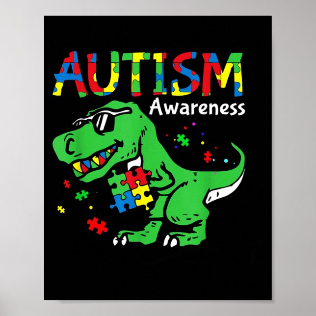 Autism Awareness Dino T-Rex Puzzle Funny Dinosaur Poster (Framsidan)