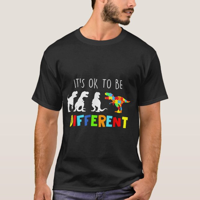 Autism Awareness Dinosaur Kid Boys dess ok T Shirt (Framsida)