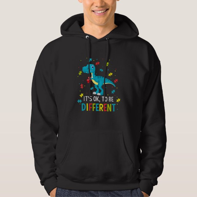 Autism Awareness Dinosaur Kid Boys Its Ok To Be Di Hoodie (Framsida)