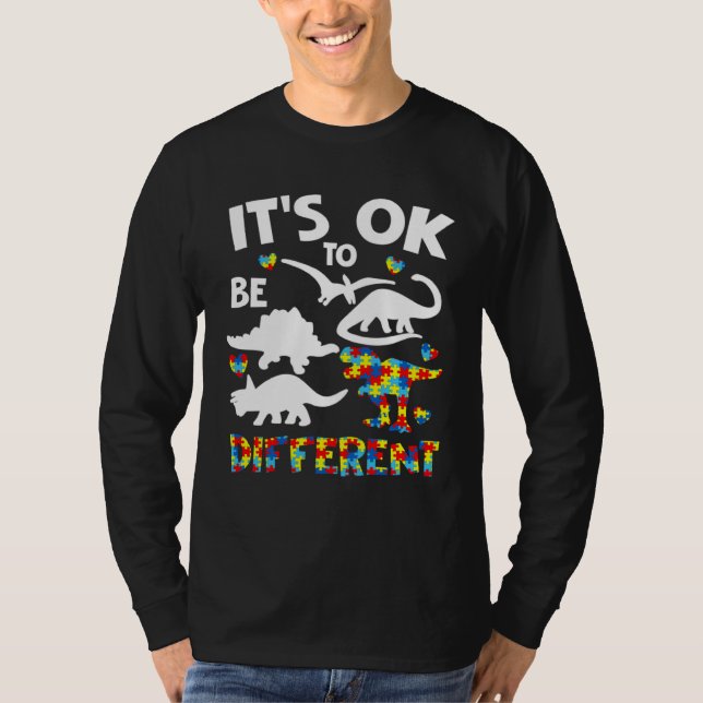 Autism Awareness Dinosaur Kid Boys Its Ok To Be Di T Shirt (Framsida)