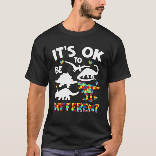Autism Awareness Dinosaur Kid Boys Its Ok To Be Di T Shirt (Framsida)