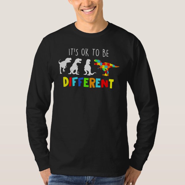 Autism Awareness Dinosaur Kid Boys Its Ok To Be Di T Shirt (Framsida)