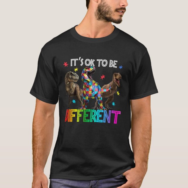Autism Awareness Dinosaur Kid Boys Its Ok To Be Di T Shirt (Framsida)
