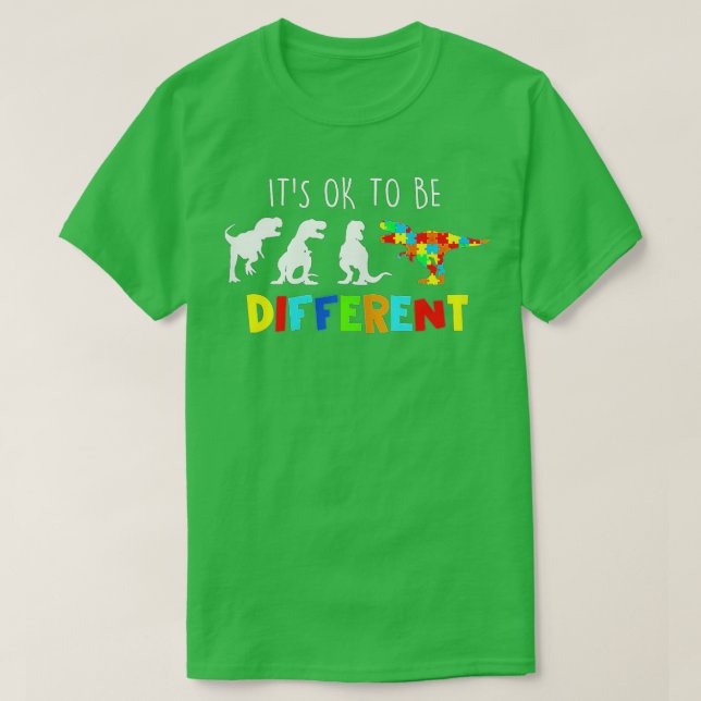 Autism Awareness Dinosaur Kid Boys's ok't dess OK  T Shirt (Design framsida)