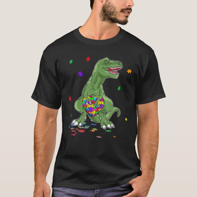 Autism Awareness Dinosaur | Rex Heart Puzzle Biet T Shirt (Framsida)