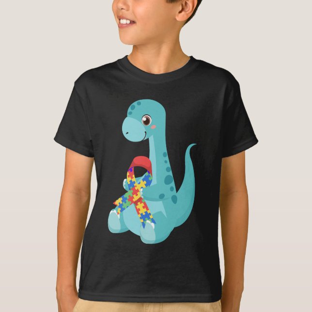 Autism Awareness Dinosaurs T Shirt (Framsida)