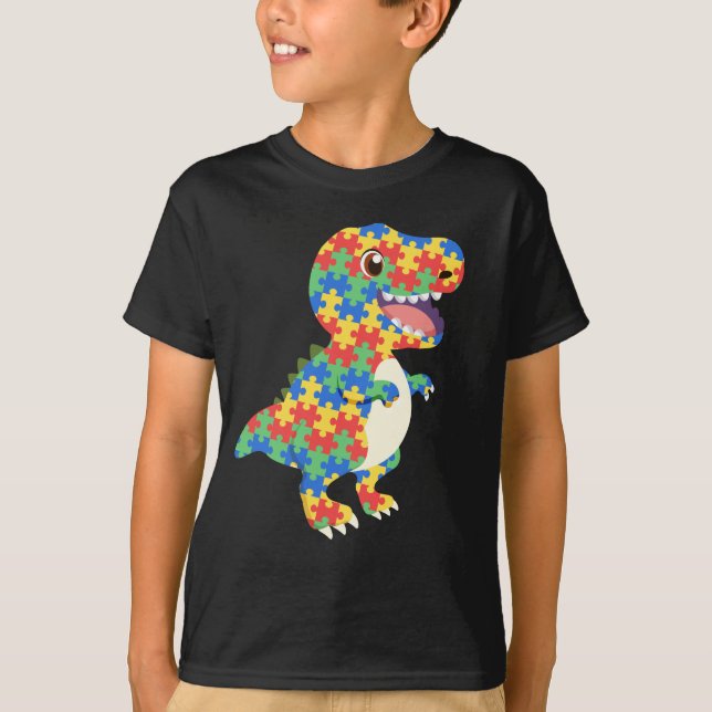 Autism Awareness Dinosaurs T Shirt (Framsida)