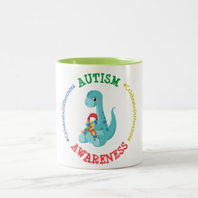 Autism Awareness Dinosaurs Två-Tonad Mugg (Center)