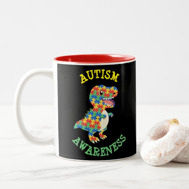 Autism Awareness Dinosaurs Två-Tonad Mugg (Med munk)