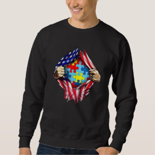 Autism Awareness Distress American Flagga Puzzle H Lång Ärmad Tröja