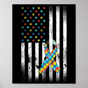 Autism Awareness Distress American Flagga Puzzle R Poster
