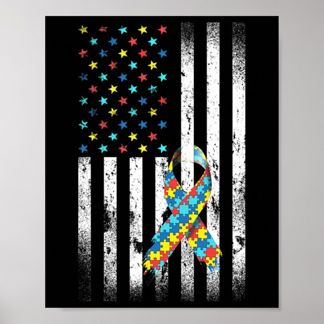 Autism Awareness Distress American Flagga Puzzle R Poster (Framsidan)