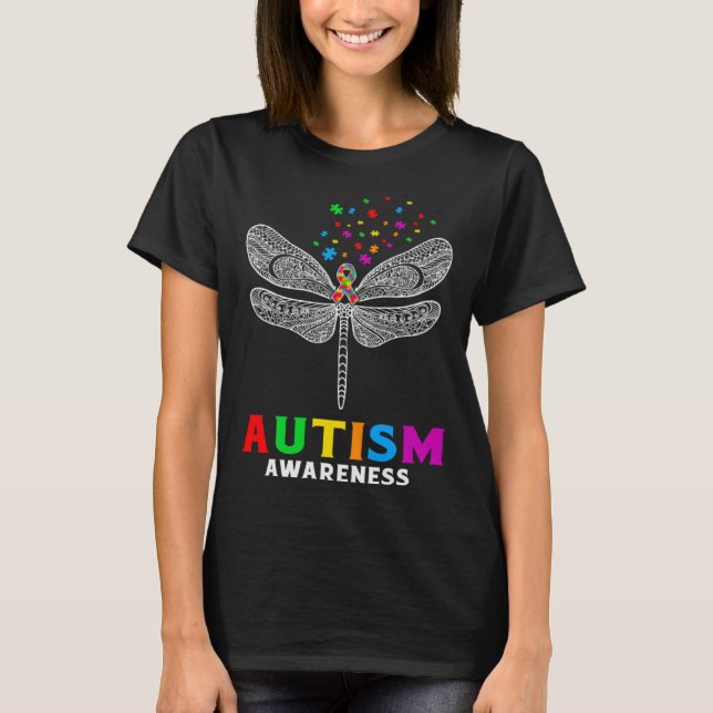 Autism Awareness Dragonfly Puzzle Pieces Support A T Shirt (Framsida)