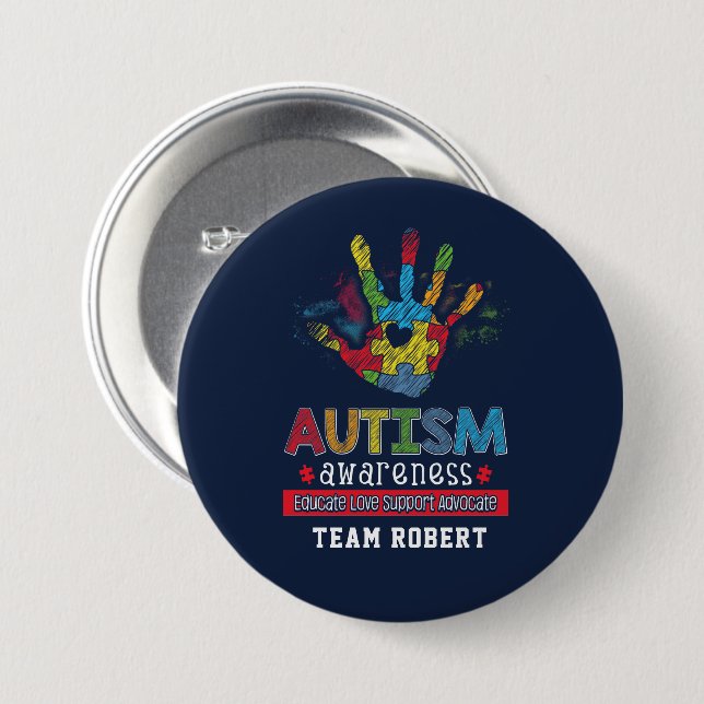 Autism Awareness Educate Advocate Custom Knapp (Framsida & baksida)