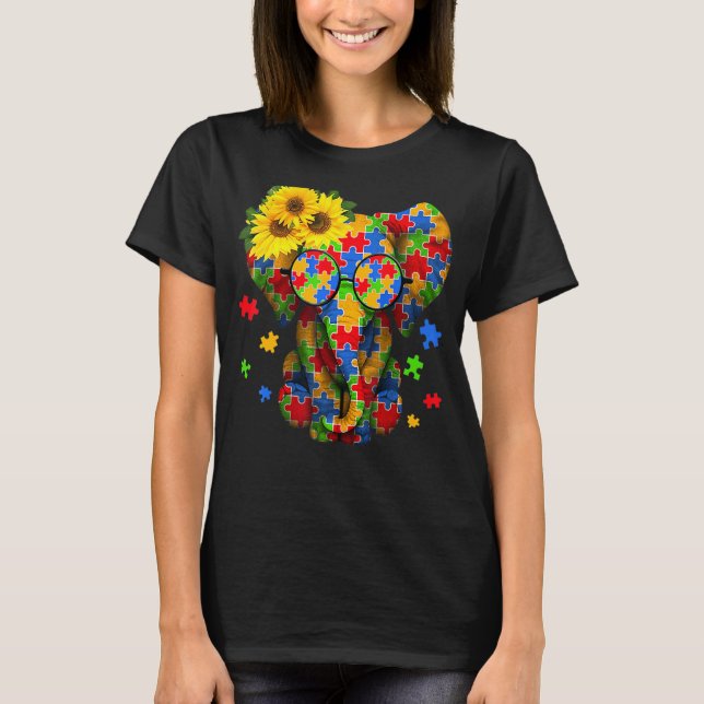 Autism Awareness Elephant Be Kind Puzzle Biet Gir T Shirt (Framsida)