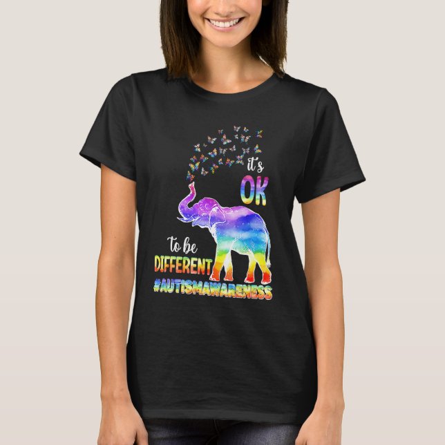 Autism Awareness Elephant Butterfly Its Ok To Be D T Shirt (Framsida)