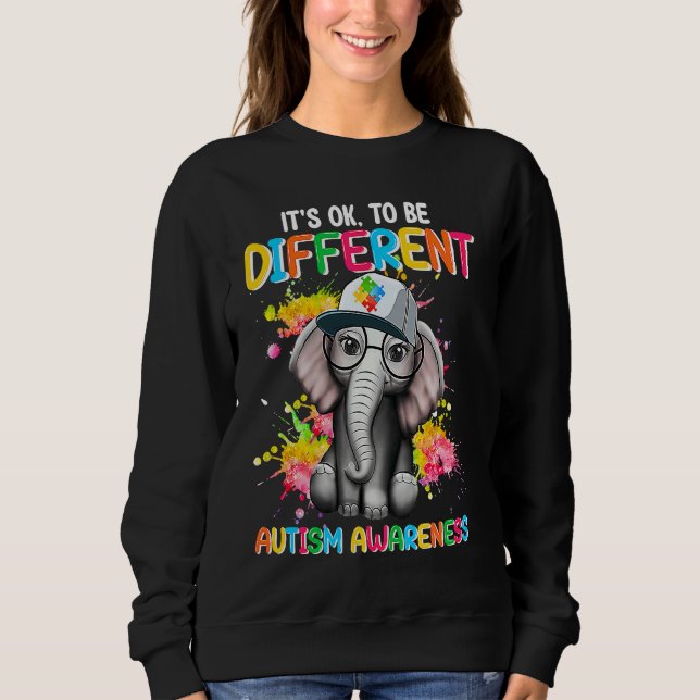 Autism Awareness Elephant Flower Its Ok To Be Diff T Shirt (Framsida)