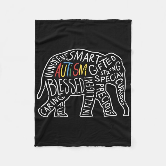 Autism Awareness Elephant Ord Animal Lover Gift Fleecefilt (Framsidan)