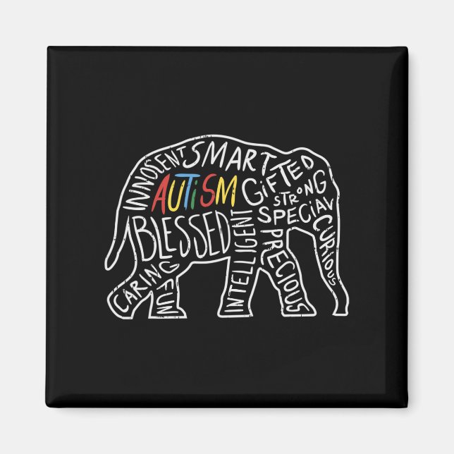 Autism Awareness Elephant Ord Animal Lover Gift Magnet (Framsidan)