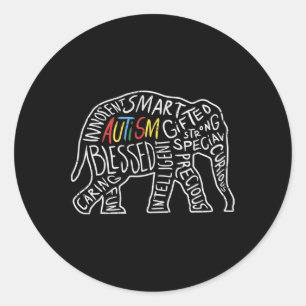 Autism Awareness Elephant Ord Animal Lover Gift Runt Klistermärke