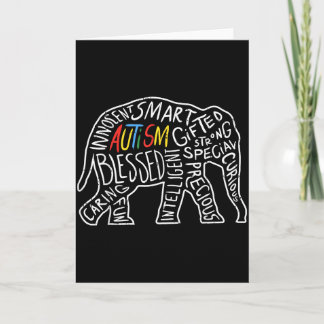 Autism Awareness Elephant Shirt Words Animal Lover Kort