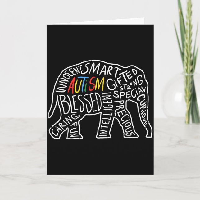 Autism Awareness Elephant Shirt Words Animal Lover Kort (Framsida)