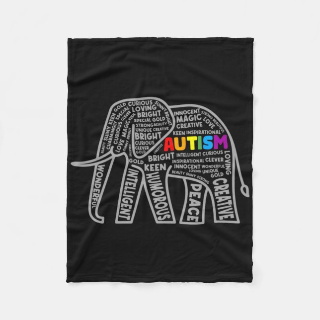 Autism Awareness Elephant Tygraphy T Shirt  Fleecefilt (Framsidan)