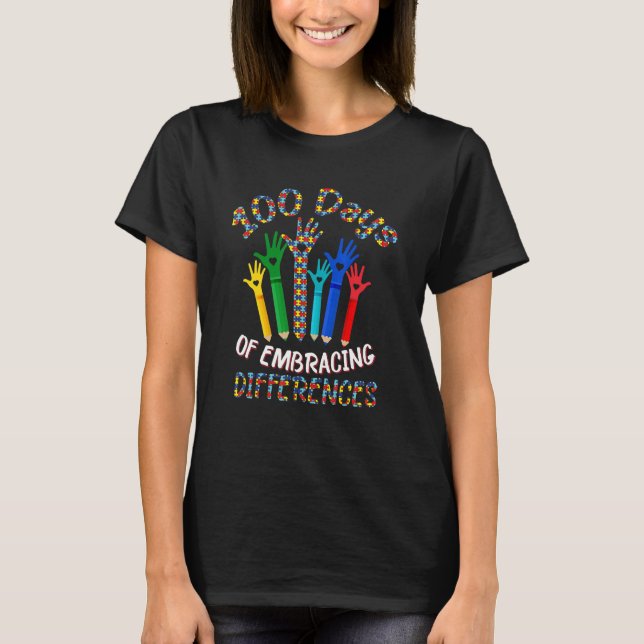 autism awareness embrace differences 100 days of s t shirt (Framsida)