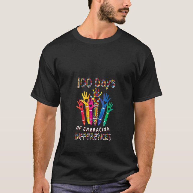 Autism Awareness Embrace Differences 100 Days Of S T Shirt (Framsida)