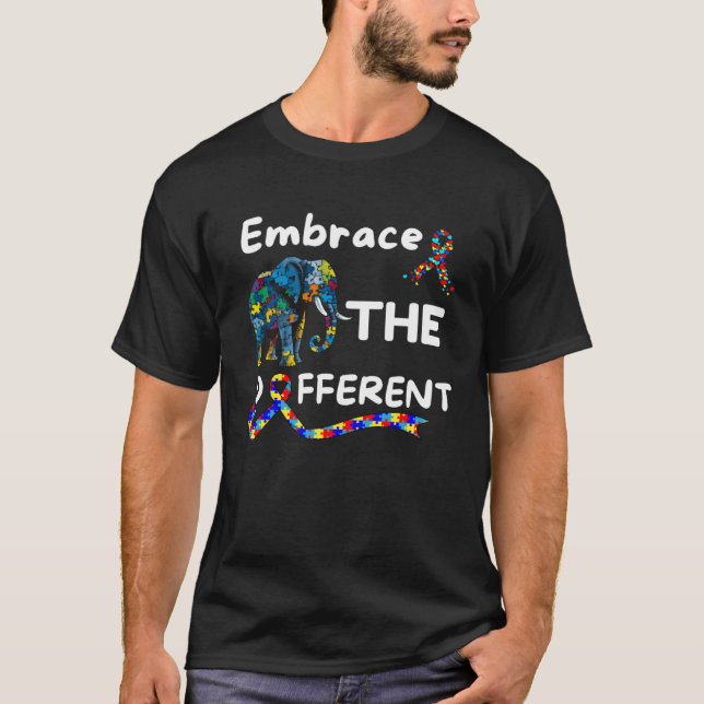 Autism Awareness Embrace Different Elephant Unmask T Shirt (Framsida)