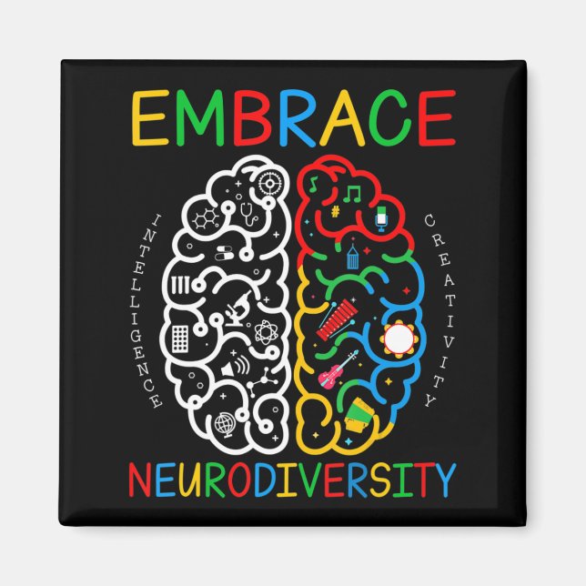 Autism Awareness Embrace Neurodiversity ADHD Auti Magnet (Framsidan)