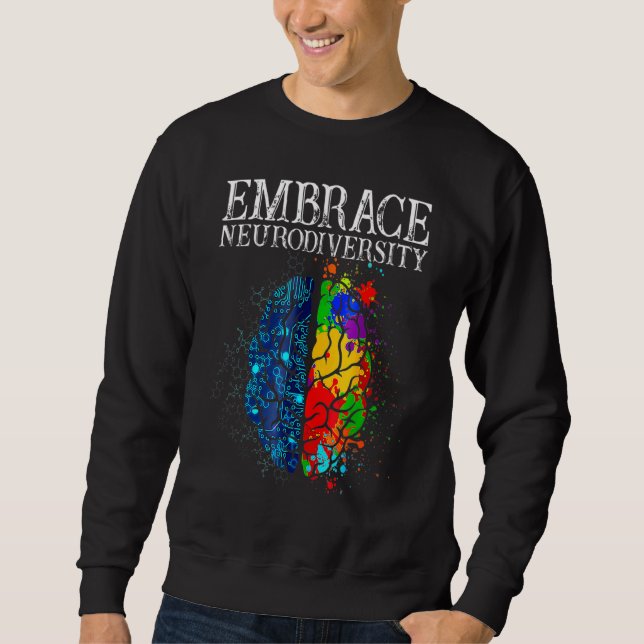 Autism Awareness Embrace Neurodiversity Brain Adhd Lång Ärmad Tröja (Framsida)