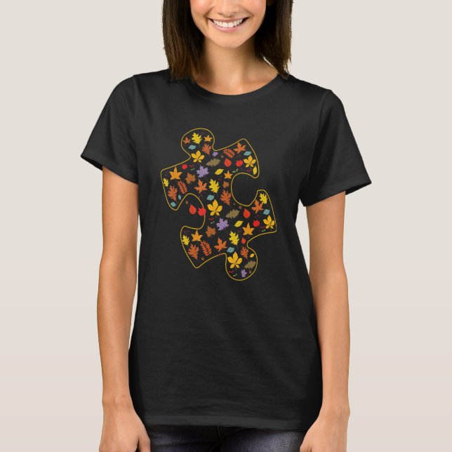 Autism Awareness Fall Leaf Autumn Thanksgiving Puz T Shirt (Framsida)
