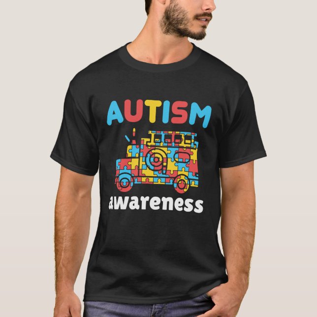 Autism Awareness Firefighter Fire Lastbil Puzzle T Shirt (Framsida)