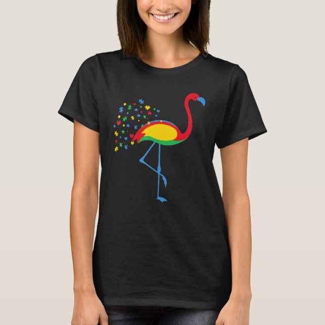 Autism Awareness Flamingo Färg Puzzle Kindness Au T Shirt (Framsida)