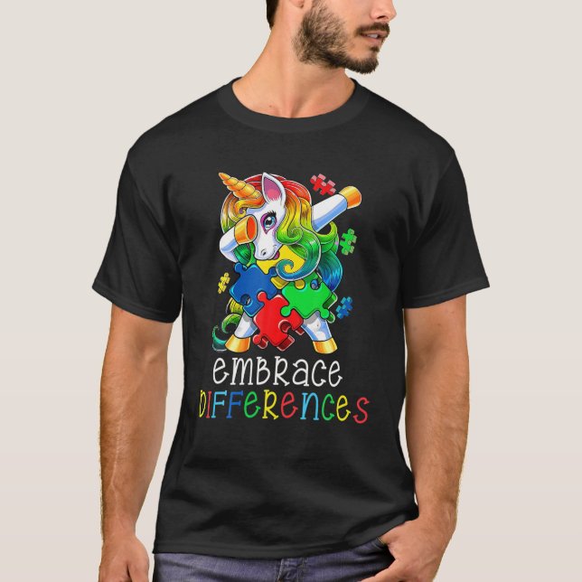 Autism Awareness Funny Dabbing Unicorn Embrace Dif T Shirt (Framsida)