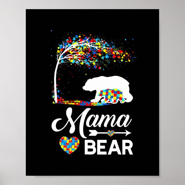 Autism Awareness Gift Mamma Bear Support Autistic Poster (Framsidan)