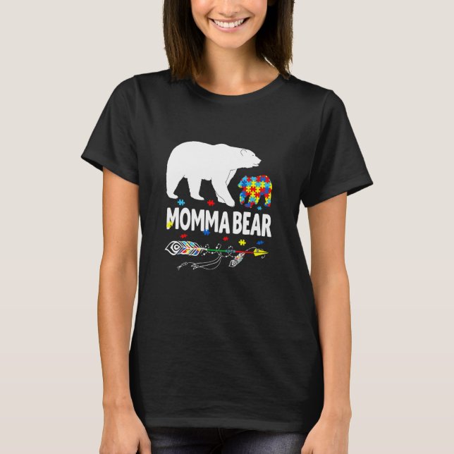 Autism Awareness Gift Momma Bear Support Autistic  T Shirt (Framsida)