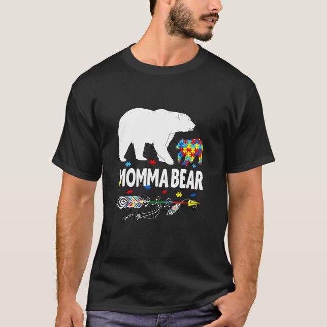 Autism Awareness Gift Momma Bear Support Autistic  T Shirt (Framsida)