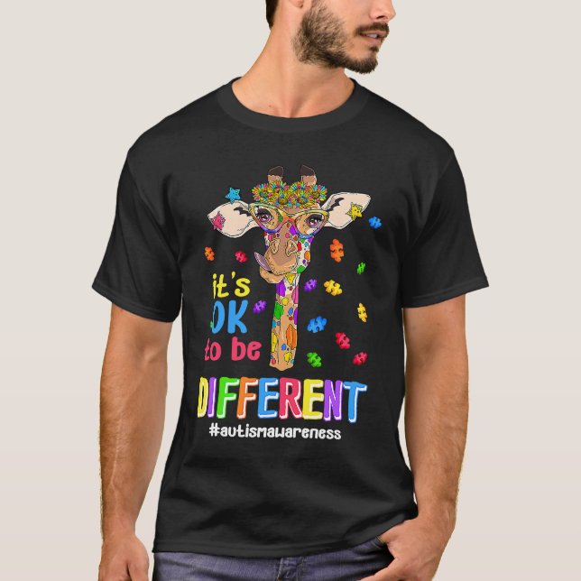 Autism Awareness Giraffe Flower Its Ok To Be Diffe T Shirt (Framsida)