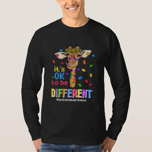 Autism Awareness Giraffe Flower Its Ok To Be Diffe T Shirt (Framsida)