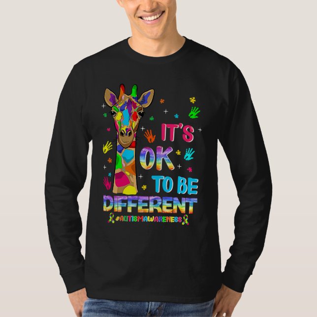 Autism Awareness Giraffe Flower Its Ok To Be Diffe T Shirt (Framsida)