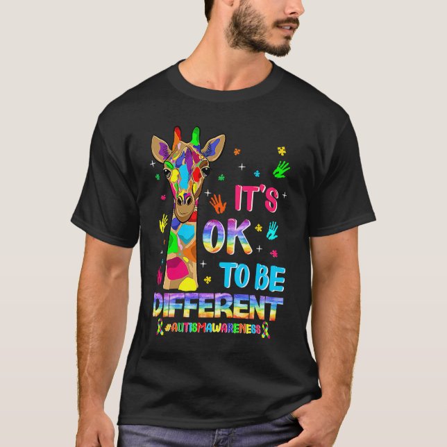 Autism Awareness Giraffe Flower Its Ok To Be Diffe T Shirt (Framsida)