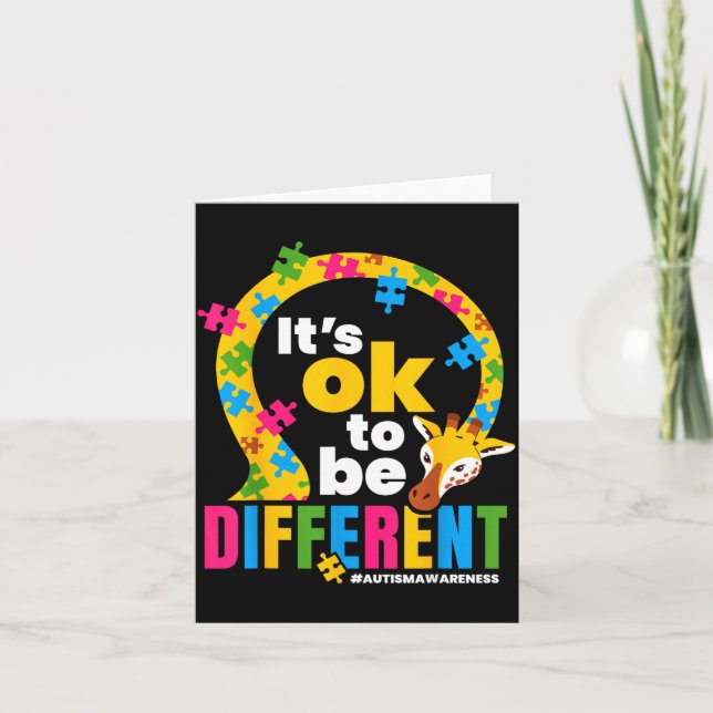 Autism Awareness Giraffe It’s Ok To Be Different G Kort (Framsida)