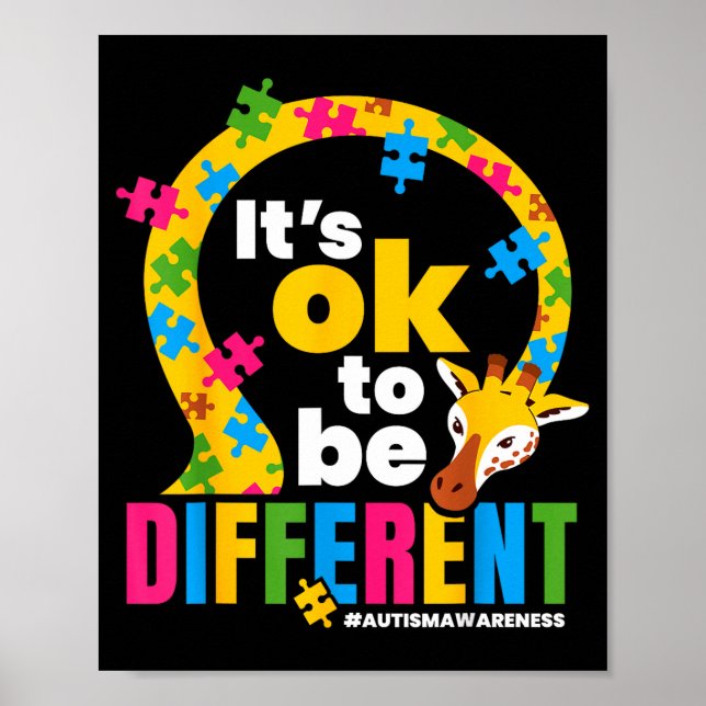 Autism Awareness Giraffe It’s Ok To Be Different G Poster (Framsidan)