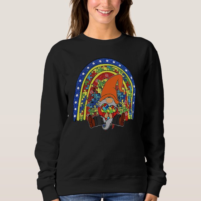 Autism Awareness Gnomes Holding Heart Rainbow Puzz T Shirt (Framsida)