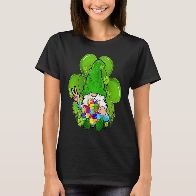 Autism Awareness Gnomes Shamrock St patricks day K T Shirt (Framsida)