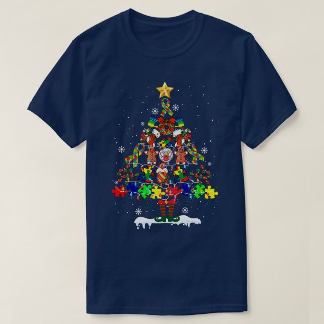 Autism Awareness God jul Träd jul T Shirt (Design framsida)